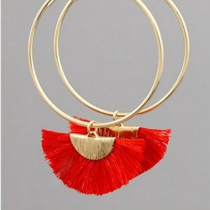 Red Tassel Hoop Earring